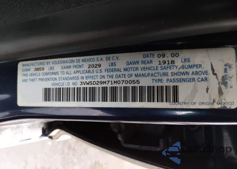 2001 Volkswagen Jetta Gls 1.8L Turbo из США, поврежденный, VIN 3VWSD29M71M070055